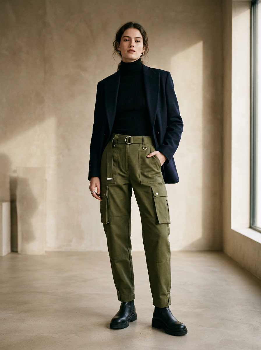Pantalon Cargo Structuré - Olive
